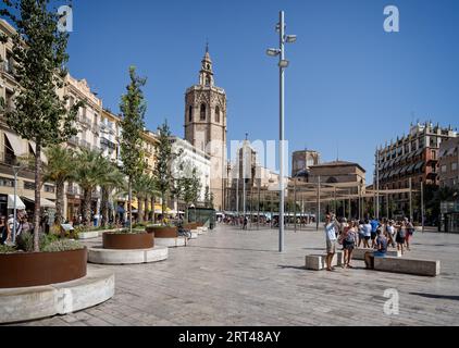 Cathédrale de Valence et Plaza de la Reina à valence, Espagne, le 25 août 2023 Banque D'Images