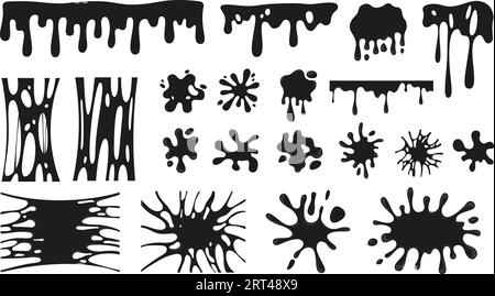 Éclaboussures, taches et flaques d'eau. Éléments liquides, taches d'encre et gouttes. Éléments goutte à goutte, fonte d'huile noire ou silhouettes d'eau clipart vecteur Illustration de Vecteur