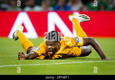 DUBLIN - Denzel Dumfries, de Hollande, lors du match de qualification du Groupe B pour le Championnat d'Europe entre l'Irlande et les pays-Bas au stade Aviva, le 10 septembre 2023 à Dublin, République d'Irlande. ANP KOEN VAN WEEL Banque D'Images