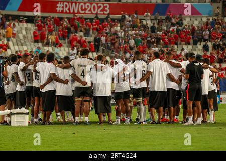 Bordeaux, France. 10 septembre 2023. BORDEAUX, FRANCE - 10 SEPTEMBRE : caucus des Fidji à la fin du match lors de la coupe du monde de Rugby France 2023 match entre le pays de Galles et les Fidji au Stade de Bordeaux le 10 septembre 2023 à Bordeaux, France. (Photo Hans van der Valk/Orange Pictures) crédit : Orange pics BV/Alamy Live News Banque D'Images