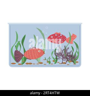 Animaux peints - aquarium aquarium aquarium rectangulaire. Design bannière, affiche, animalerie et fournitures pour animaux de compagnie. Illustration vectorielle à plat. Illustration de Vecteur