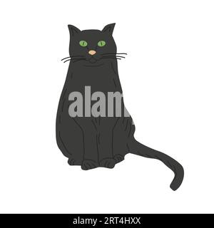 Le chat est tiré en position assise. Chat noir. Design bannière, affiche, animalerie et fournitures pour animaux de compagnie. Illustration vectorielle plate.. Illustration de Vecteur