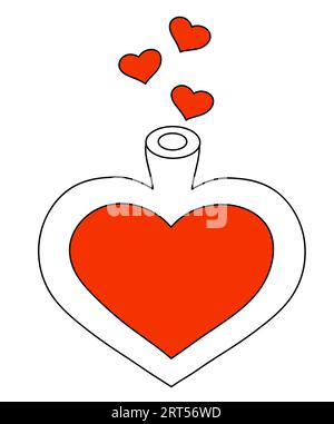 Bouteille de poison. Vaisseau en forme de coeur. Illustration vectorielle à plat. Potion d'amour de sorcière dans un flacon. Illustration de Vecteur