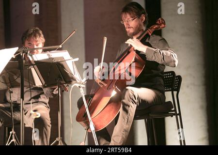 Rome, Italie. 10 septembre 2023. Pessoa Quartet à la 3e journée du Festival de musique Bravetta au Cloître du bon Berger . Le Festival a été parrainé par la XIIe Municipalité avec la participation de Roma capitale et avec la collaboration du lycée scientifique Marcello Malpighi de Rome. (Photo de Daniela Franceschelli/Pacific Press) crédit : Pacific Press Media production Corp./Alamy Live News Banque D'Images