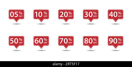 Bon de réduction étiquette de vente hors étiquette 5, 10, 20, 30, 40, 50, 60, 70, 80 et 90 pour cent Illustration de Vecteur