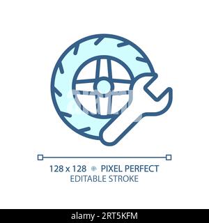 Icône de réparation de roue bleue linéaire 2D personnalisable Illustration de Vecteur