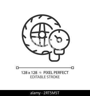 Icône de gonflage de pneu noir à ligne mince personnalisable en 2D. Illustration de Vecteur
