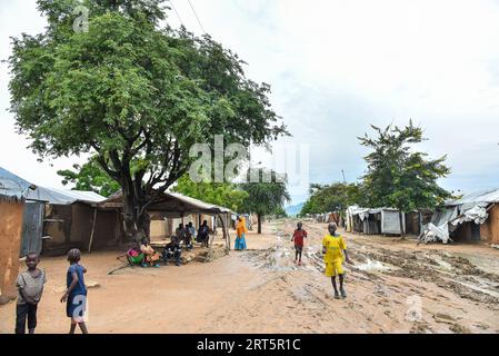 230910 -- YAOUNDÉ, 10 septembre 2023 -- cette photo montre des rues bordées d'arbres avec des enfants jouant dans le camp de réfugiés de Minawao, région de l'extrême-Nord, Cameroun, le 6 août 2023. POUR ALLER AVEC Feature : les réfugiés nigérians au Cameroun trouvent du réconfort dans les arbres CAMEROUN-CAMP DE RÉFUGIÉS-ARBRES Kepseu PUBLICATIONxNOTxINxCHN Banque D'Images