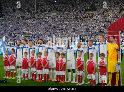 Septembre 10 2023 : . Supporters finlandais lors d'un match de qualification du Groupe H EURO 2024, Finlande contre Danemark , au stade olympique d'Helsinki, Finlande. Kim Price/CSM Banque D'Images