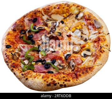 Délicieuse double pizza avec différents ensembles d'ingrédients sur des tranches Banque D'Images