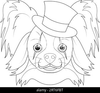 Carte de voeux Halloween pour colorier. Chien papillon avec chapeau haut de forme et maquillage de clown Illustration de Vecteur