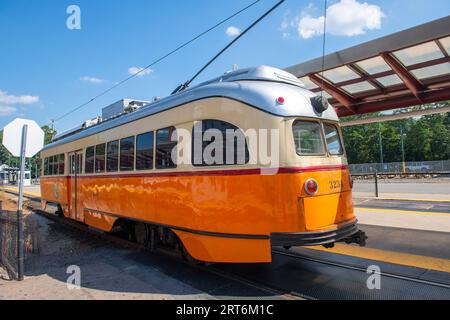 Boston MBTA Red Line extension Ashmont - Mattapan Line PCC Streetcar au terminal de la station Mattapan à Mattapan, Boston, Massachusetts ma, États-Unis. Banque D'Images