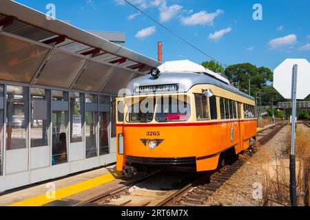 Boston MBTA Red Line extension Ashmont - Mattapan Line PCC Streetcar au terminal de la station Mattapan à Mattapan, Boston, Massachusetts ma, États-Unis. Banque D'Images