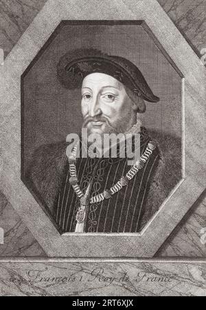 François Ier, roi de France. François I. 1494 - 1547. Portrait. D'après une estampe de Nicolas de Plattemontagne. Banque D'Images