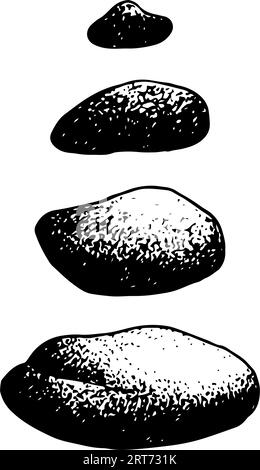 Vector Zen yoga Stones Stack ou spa Pebbles ensemble d'illustrations de ligne graphique noir et blanc. Séparer les pierres pour la pyramide d'équilibre. Illustration de Vecteur