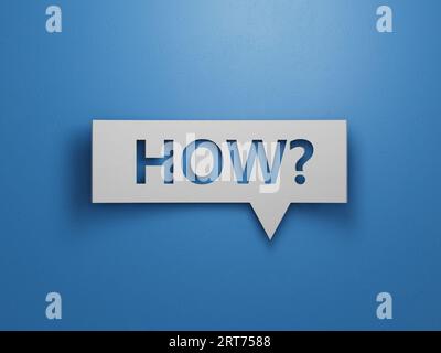 Comment - bulle de parole. Design abstrait minimaliste avec papier découpé blanc sur fond bleu. Rendu 3D. Banque D'Images