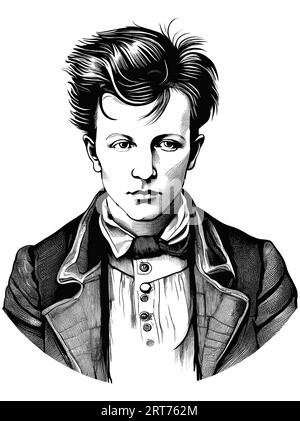 Arthur Rimbaud (1954 - 1891) dessin animé Illustration de Vecteur