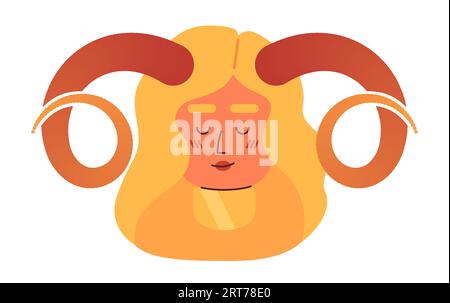 Femme blonde avec cornes tordues tête de personnage vecteur semi plate Illustration de Vecteur