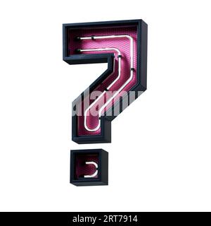 Illustration 3D de la police de signe de lumière néon blanc . Police de signe de tube de néon effet de lueur blanc dans la boîte en métal noir avec plaque inférieure rose.3d rendering isoler Banque D'Images