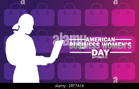 Illustration vectorielle d'un fond pour American Business Women's Day avec silhouette d'une femme avec ordinateur portable. Illustration de Vecteur