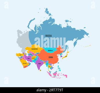 Carte politique du continent asiatique. Tapisserie de l'Asie avec les frontières des pays et les noms isolé illustration infographique vectorielle Illustration de Vecteur