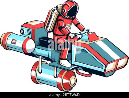 Astronaute sur une moto volante. Illustration de Vecteur