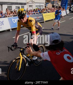 Nathan Van Hooydonck de l'équipe Jumbo Visma au Tour d'Angleterre 2023 - départ de l'étape 7 de Tewkesbury à Gloucester Banque D'Images