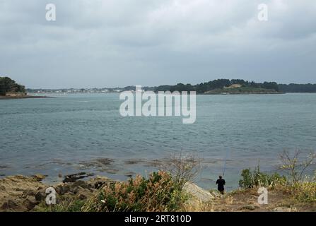 Vue de l'Ile Gavrinis depuis la Pointe du Monteno, Arzon, Morbihan, Bretagne, France Banque D'Images