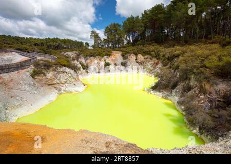 Cratère Devil's Bath à Wai-O-Tapu Geothermal Wonderland près de Rotorua en Nouvelle-Zélande Banque D'Images