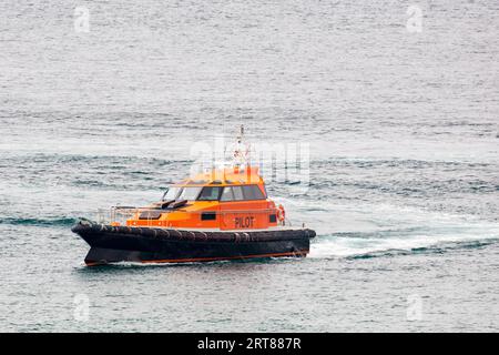 Un bateau emblématique Port Philip Pilot aide à amener de grands navires à travers le « RIP » à la tête de Port Philip Bay entre point Nepean et Bellarine Banque D'Images