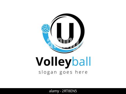 Concept initial du logo de volleyball lettre U. Modèle de vecteur de symbole de sport de volleyball Illustration de Vecteur