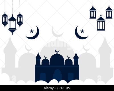 Fond islamique avec Mosquée Crescent Moon et Lantern. Bannière islamique de célébration du festival Ramadan kareem. Ramadan Mubarak religieux islamique Greeti Illustration de Vecteur