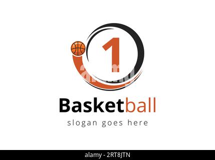 Concept de logo de basket-ball Letter 1 avec icône de basket-ball en mouvement. Conception de modèle de vecteur de symbole de sport Illustration de Vecteur