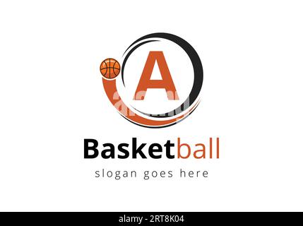 Lettre A logo de basket-ball concept avec icône de basket-ball mobile. Conception de modèle de vecteur de symbole de sport Illustration de Vecteur