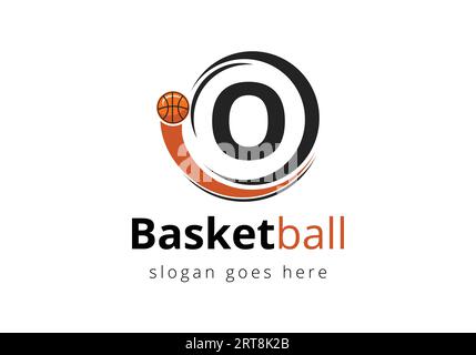 Concept de logo de basket-ball lettre O avec icône de basket-ball en mouvement. Conception de modèle de vecteur de symbole de sport Illustration de Vecteur