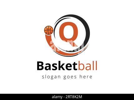 Concept de logo de basket-ball Letter Q avec icône de basket-ball en mouvement. Conception de modèle de vecteur de symbole de sport Illustration de Vecteur