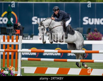 Calgary, Alberta, Canada, 7 septembre 2023. Santiago Lambre (BRA) ride Zeusz, The Masters, Spruce Meadows - Telus Cup. Banque D'Images