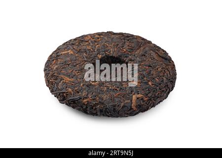 Disc shaped traditional Chinese pu-erh tea isolated on white Stock Photo