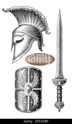 Roman Warrior Costume à la main dessin vintage gravure style noir et blanc clip art Illustration de Vecteur