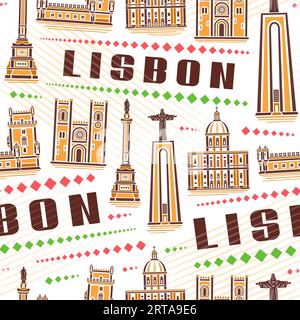 Vector Lisbon Seamless Pattern, répéter l'arrière-plan avec l'illustration du célèbre paysage jaune de la ville de lisbonne sur fond blanc pour le papier d'emballage, décorat Illustration de Vecteur