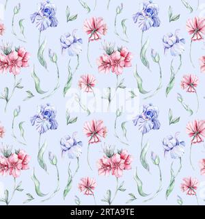 Modèle sans couture avec des fleurs. Illustration à l'aquarelle. Iris Banque D'Images
