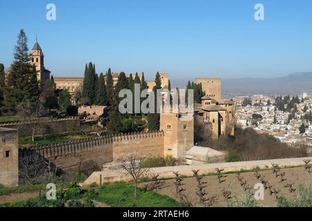 Vue sur l'Alhambra depuis le Generalife, Grenade, Andalousie, Espagne Banque D'Images