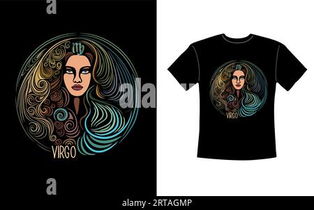 Conception de T-shirt avec signe du zodiaque Virgo art vectoriel Illustration de Vecteur