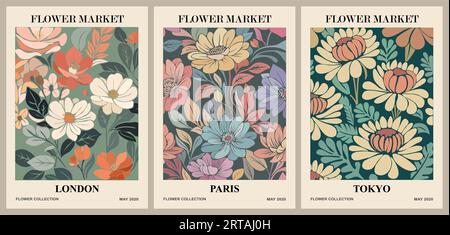 Ensemble d'affiches abstraites de marché aux fleurs art vectoriel Illustration de Vecteur