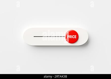 Niveau élevé des prix. Augmentation des prix, augmentation des coûts et inflation. Bouton de commutation on et off avec le mot Price 3D render. Banque D'Images