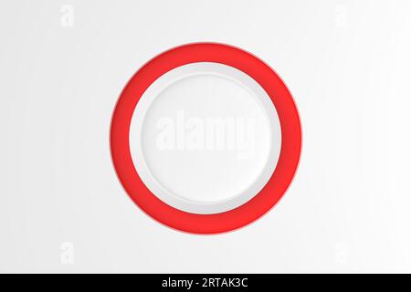 Bouton-poussoir rond vierge sur fond blanc. Vue de dessus. Rendu 3D. Banque D'Images