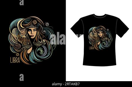 T-shirt design avec Libra signe zodiaque vecteur art. Illustration de Vecteur