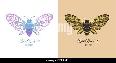 Image symbolique d'une abeille stylisée isolée sur un échantillon de texte, comme logo, marque ou symbole. Illustration de Vecteur