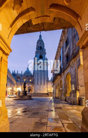 Tour de l'horloge, Cathédrale, Santiago de Compostelle, Galice, Espagne Banque D'Images