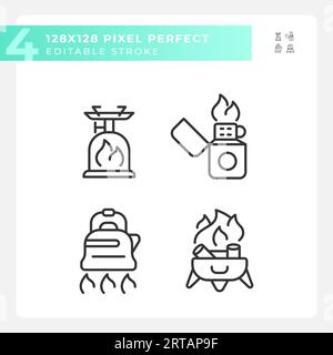 Jeu d'icônes d'équipement de randonnée pixel parfait éditables en 2D. Illustration de Vecteur